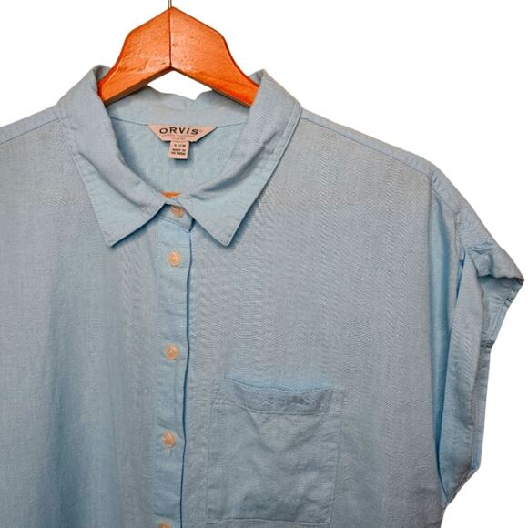 Orvis Blue Linen Short Sleeve Button Shirt Women's Size Small - Picture 2 of 4